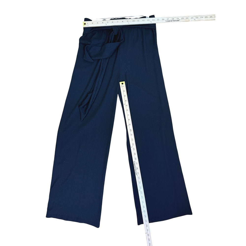 GB Fashion‎ London Wide Leg Pants Womens Medium Black Plisse High Waist Tie Belt - Picture 4 of 7
